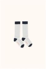 diagonal stripes high socks light grey/navy 
Kousen 