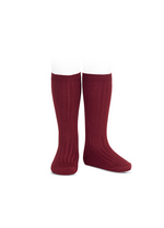 Kniekousen fijne rib Bordeaux rood 
Kousen 