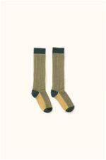 multi lines high socks dark green/sand 
Kousen 